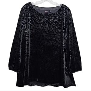 Rafaella Womens Black Crushed Velvet Textured Pattern with Long Sleeve Tunic XLP